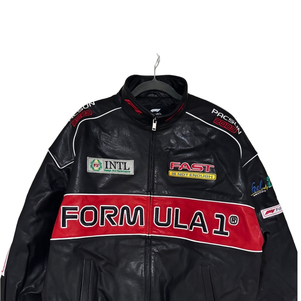 PacSun Black and Red Formula 1 Bomber Jacket
